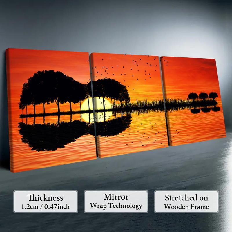 Sunset Guitar & Lake Pattern Framed Canvas Painting, 3 Counts Modern Wall Art Painting, Wall Art Decor for Home Living Room Bedroom Office 2