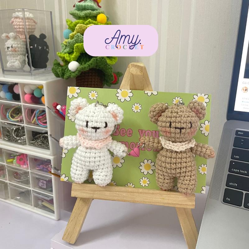  Móc khoá cặp đôi gấu bằng len handmade 