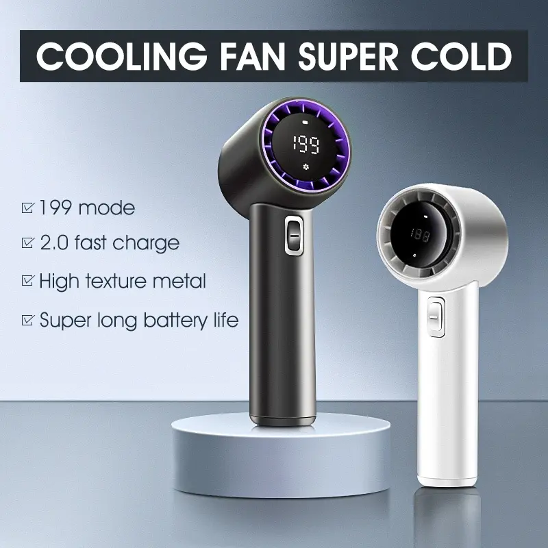 [SG Ready Stock] Handheld Fan Air Turbo Cooler Portable Fan Mini Aircon Fan LED Display Typec Rechargeable Fan USB Fan Office Outdoor Table Fan Aluminum Cable Mobile Adjustable Protection Charging powerful cooling