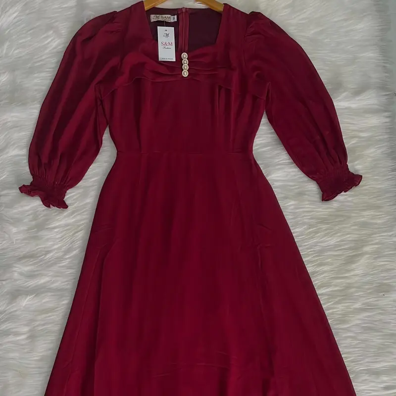 Đầm maxi form dài đính nút ngực, tay lỡ bo thun - GR0298 (Hình thật shop chụp) Nữ Dress 2