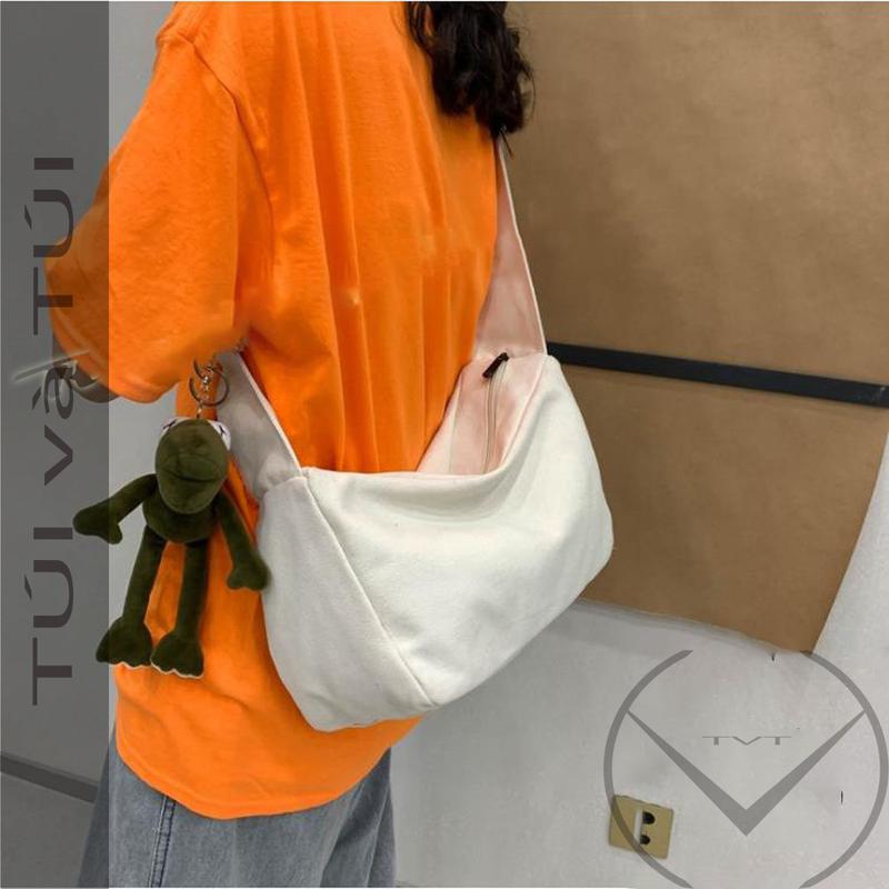 TÚI TOTE ĐEO CHÉO VẢI CANVAS THỜI TRANG ĐI HỌC CÓ NGĂN KHOÁ KÉO BÊN TRONG_TvT Bag Đeo Vai