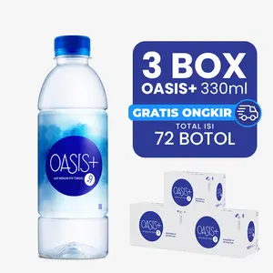 3 Box Oasis+ Botol 330ml (Total 72 Botol) sebagai Water alkali berkualitas tinggi untuk kesehatan tubuh dengan Kadar Ph9 dengan kemasan bpa free.