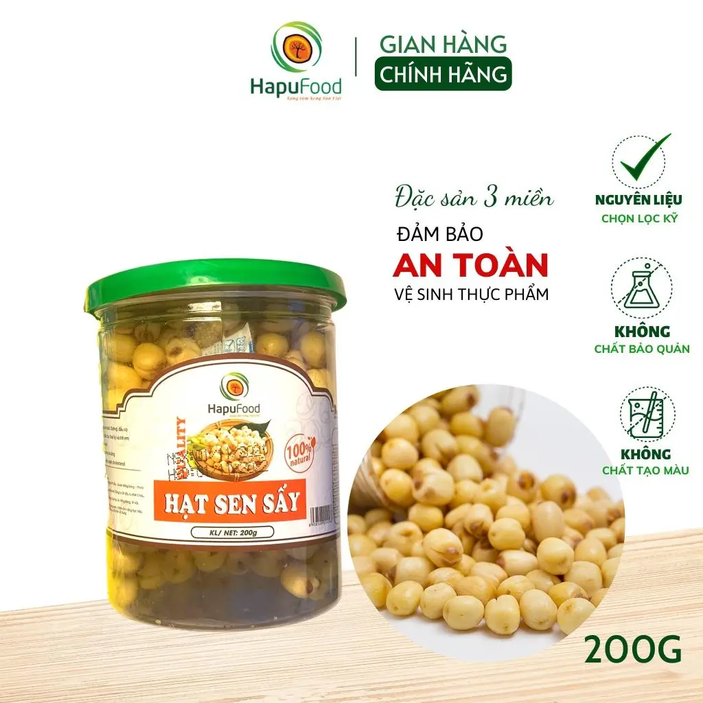 Hạt sen sấy giòn HAPUFOOD 200gram ăn liền, hạt dinh dưỡng  - Đồ ăn vặt cho Mẹ và Bé