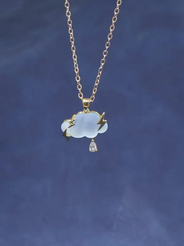 Women's Elegant Cloud & Lightning Design Pendant Necklace, Rhinestone Decor Necklace for Party, Daily Clothing Decor for Girl, Trendy All-match & Exquisite Jewelry for Birthday Gift 4