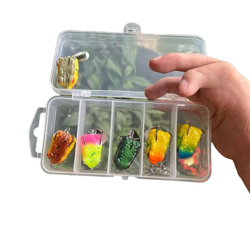 Combo Hộp Mồi Câu lure 5 Con Ếch Sấm Sét Và khóa link Đi câu Fishing Bắt Cá Đồng