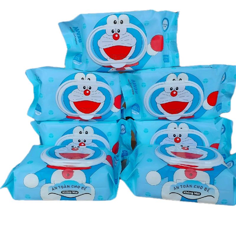  Thùng 10 gói khăn ướt Phú Đạt hình ĐÔ RÊ MON dễ thương không mùi,nặng gần 400 gram  gói khăn ướt em bé Voi khanu  otchobe 