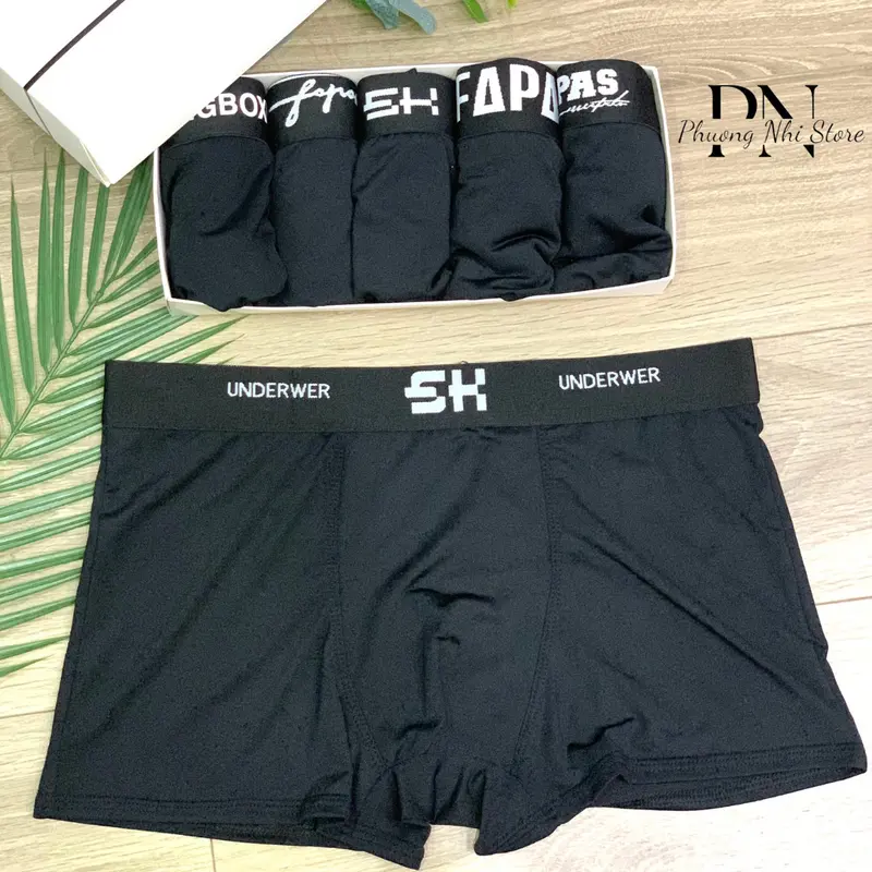 Combo 6 quần sịp đùi nam Boxer mặc đủ 1 tuần, quần lót nam màu đen chất vải thun lạnh co giãn 4 chiều - Menswear Thun Quần Boxer Boxer 4