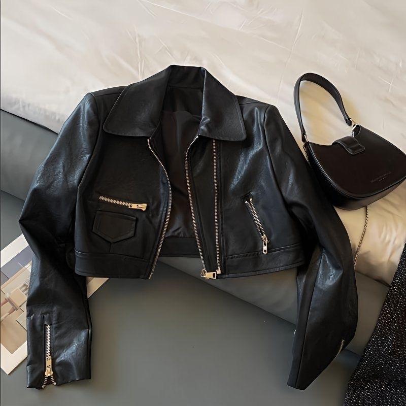 Áo da croptop nữ biker AGUSS - Chất liệu da PU, thiết kế trẻ trung, năng động