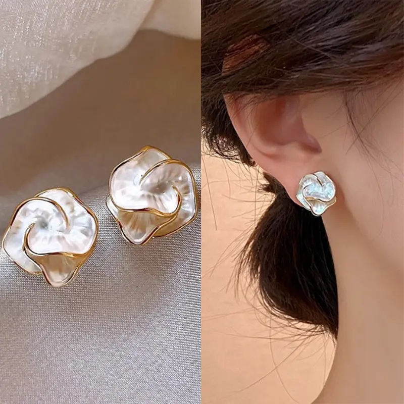 Bông Tai Đinh tán Hoa Trà, Thời Trang Sang Trọng Giá Cả Phải Chăng Từ Hàn Quốc, Thiết Kế Đặc Biệt Phong Cách Frosty, Dễ Phối Đồ, Cao Cấp