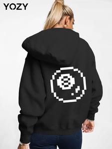 YOZY Women's Pixel Bowling Ball Print Hoodie, Fashion Casual Hooded Pocket Sweatshirt for Daily Holiday Outdoor Wear, Women Clothing for Fall & Winter