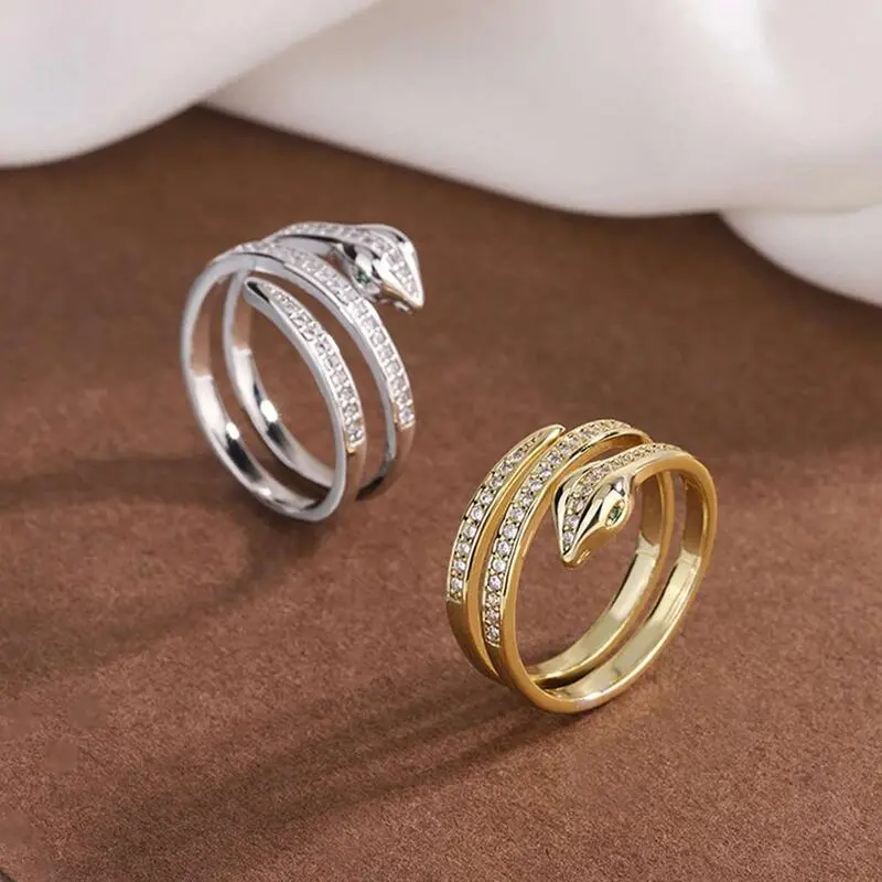 European American Fashion New Vintage Serpentine Shaped Rings Hip Hop Party Opening Adjustable Zircon Ring Gift