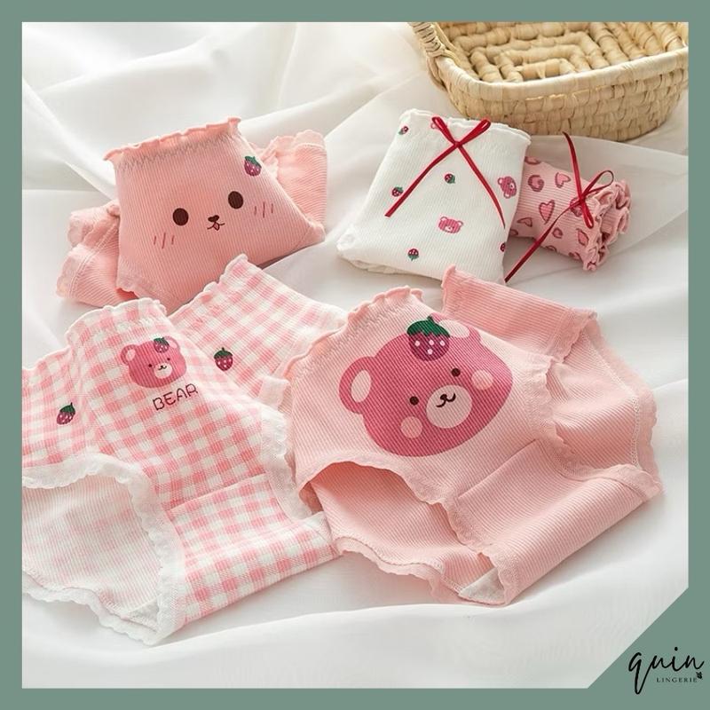 Combo 5 Quần lót nữ cotton hoạ tiết gấu dâu hồng dễ thương kháng khuẩn Women