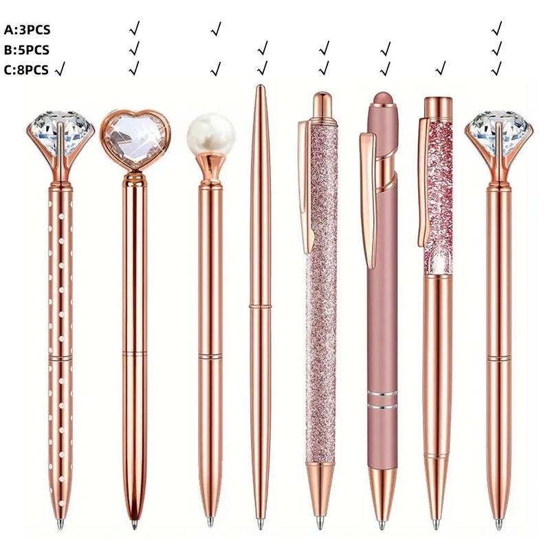 Glitter Ballpoint Pen Set, 1 Set Artificial Diamond Pen, Creative Metal Pen for Students, Wedding Desk Supplies Gift, Easter Gifts 4