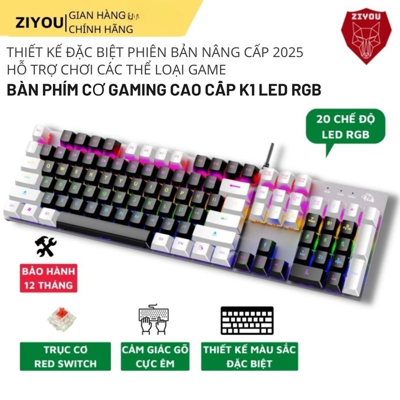 Bàn Phím CƠ Cao Cấp K1 LED 20 Chế Độ Cực Đẹp, Có 4 Màu Sắc Cực Đẹp  Sử Dụng Trục Cơ RED SWITCH Gõ Siêu Êm, Phím Full Size Cho Máy Tính Laptop