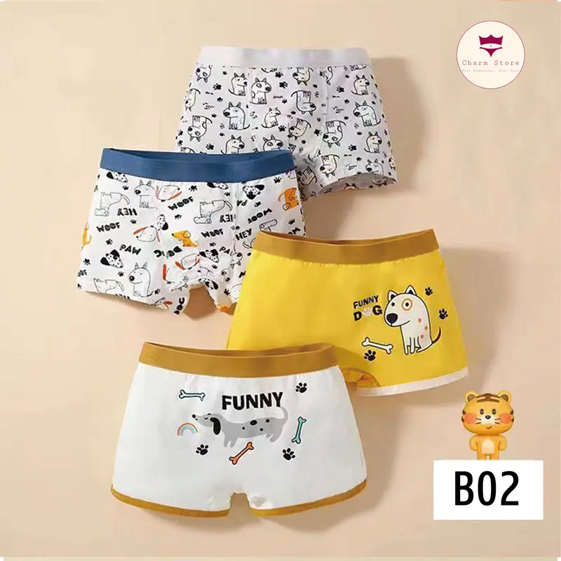 Set 4 quần lót đùi chip đùi bé trai 7-33kg (2-10 tuổi) cotton cao cấp co dãn thoải mái mềm mịn, nhiều hình dễ thương, quần sịp bé trai cao cấp 4