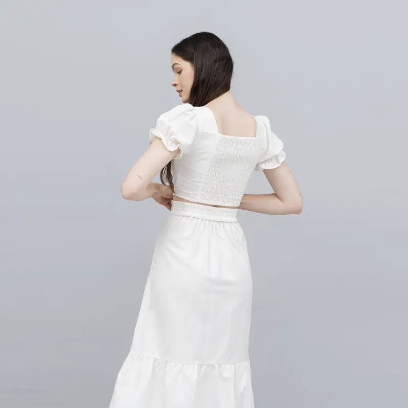 JOUETA | Eura Atasan Wanita Korean Style Ruffle Kekinian Terbaru Warna Putih Bahan Linen 5