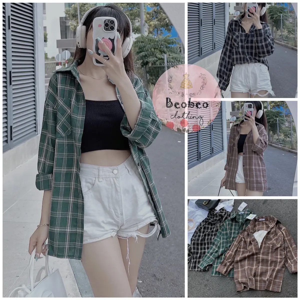 Áo sơ mi oversize sọc caro 3 màu ulzzang