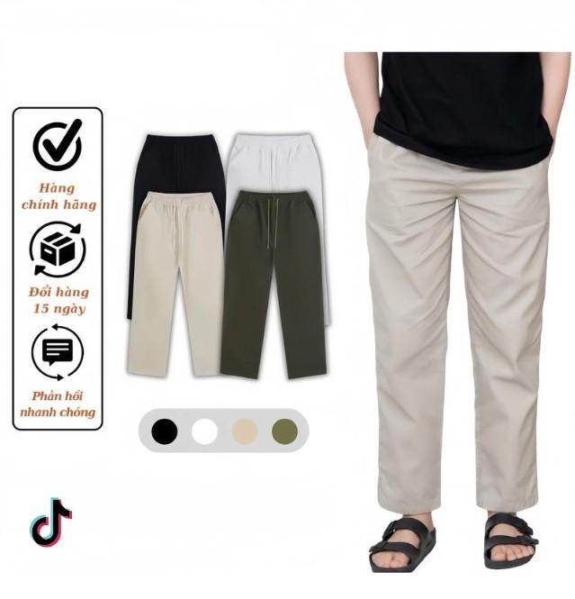 Quần Kaki Nam Nữ Cạp Chun, Ống Rộng Lưng Cao Chất Liệu Kaki, Thoáng Mát, Tôn Dáng