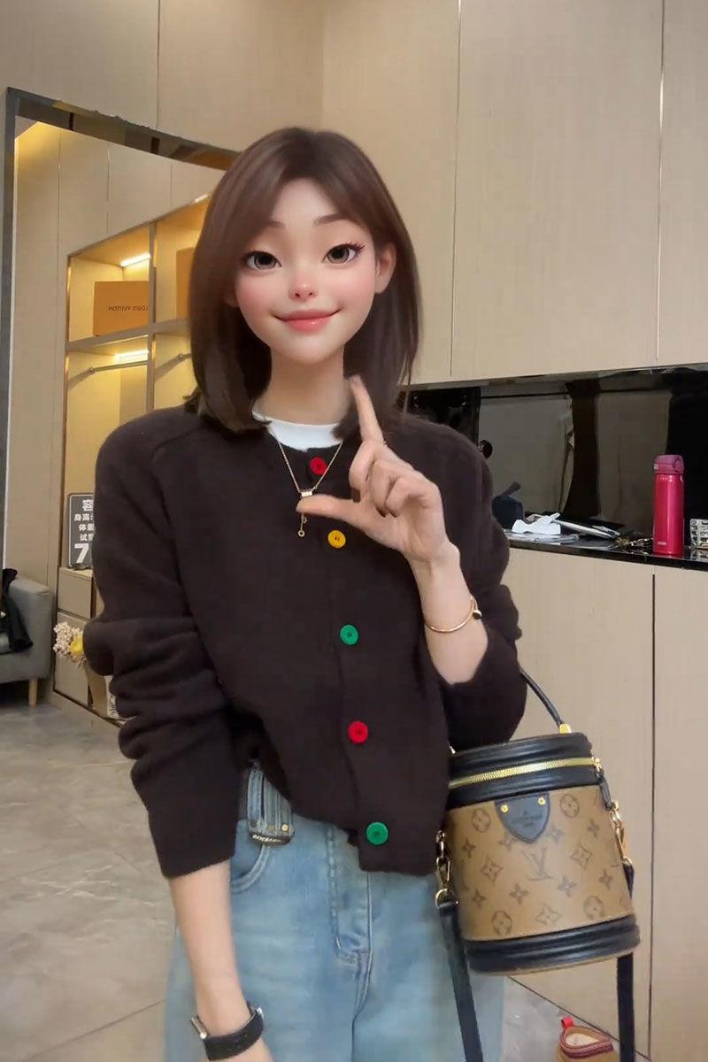 Product Introduction of Áo Cardigan Dệt Kim, Phong Cách Hàn Quốc, Chống Lão Hóa, Thiết Kế Cầu Vồng Thanh Lịch, Một Hàng Cúc, Cổ Tròn, Giống Như Len, Thích Hợp Cho Mùa Xuân, Hàng Mới Về, Phong Cách Lười Biếng, Áo Len Độc Đáo 11