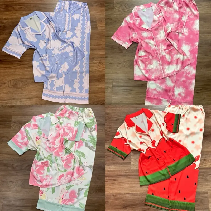 LATIN 84–>88 (45kg-85kg) Pijama Latin Lụa mịn thiết kế 2 túi áo với nhiều mẫu hoạ tiết đơn giản dễ thương.  Women Nữ Quần Ngủ Voi Nho Nhung