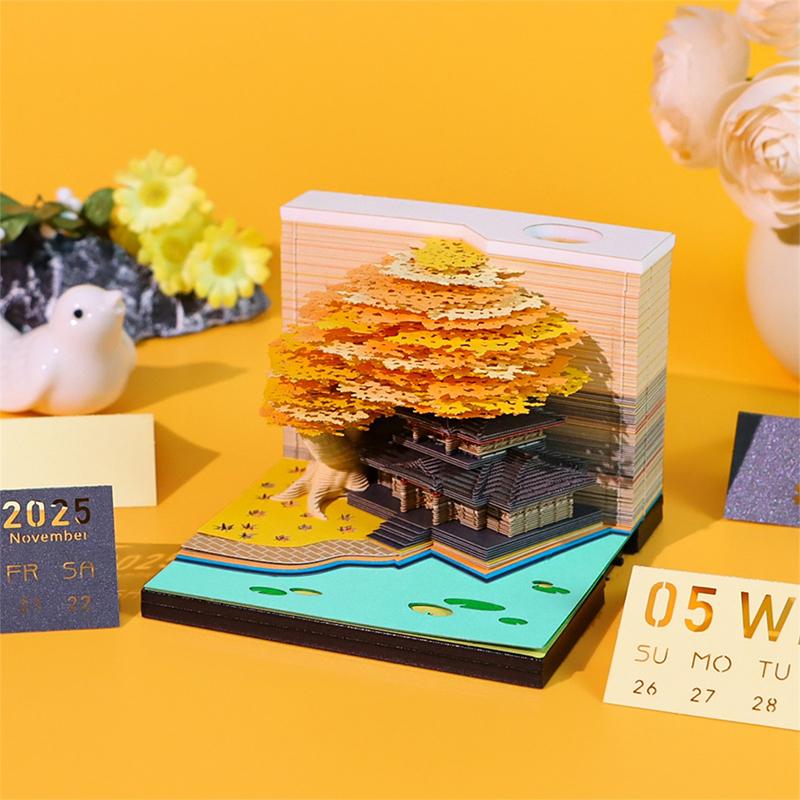 Lịch Để Bàn Hình Cây Có Đèn LED Lịch 2025 Tấm Ghi Nhớ Lịch Để Bàn Sáng Tạo Sổ Ghi Chú Tự Làm Lịch Nghệ Thuật 3D Chạm Khắc Giấy