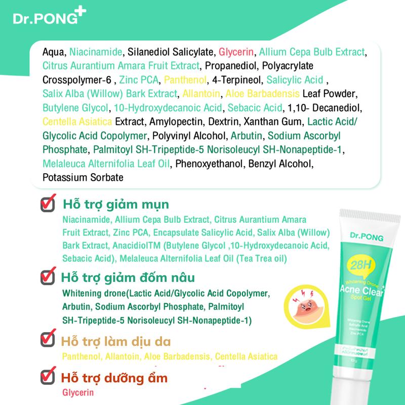 Gel chấm hỗ trợ giảm mụn Dr.PONG 28H Whitening Drone Acne Clear Spot 10g 5