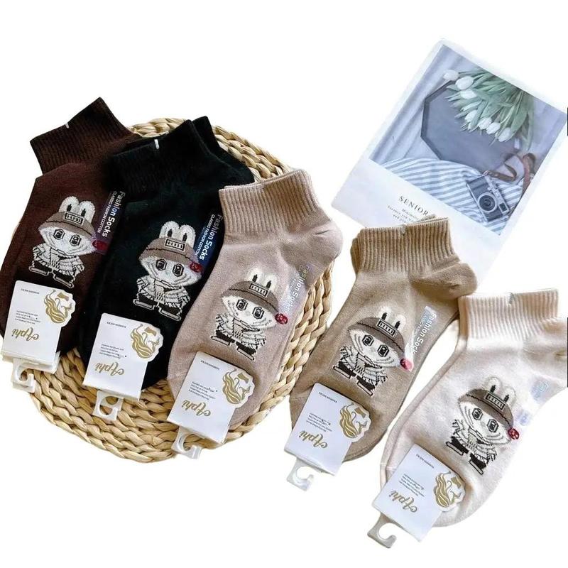 Set 5 Đôi Tất Nữ Cổ Ngắn Họa Tiết Labubu Tone Màu Nâu Basic Trẻ Trung Phong Cách Hàn Quốc H5 0