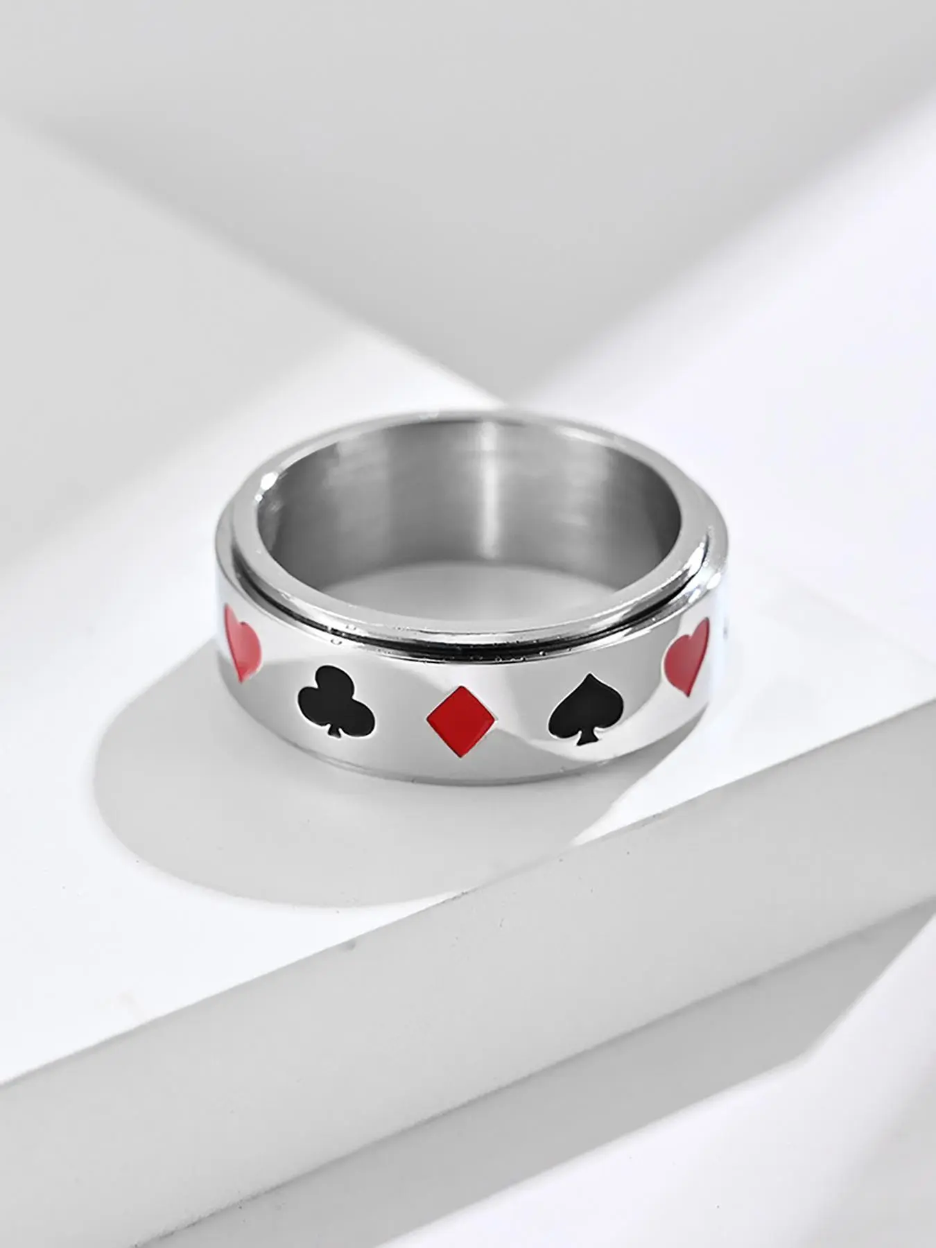 Punk Playing Card Pattern Stainless Steel Rotatable Ring, Fashion Jewelry for Men & Women, Classic Fashion Accessories for Daily Wear