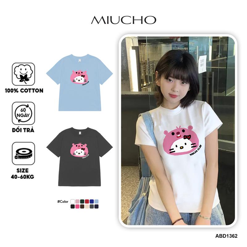 Áo thun baby tee mặt mèo đáng yêu ABD1362 Miucho cổ tròn form rộng in mix