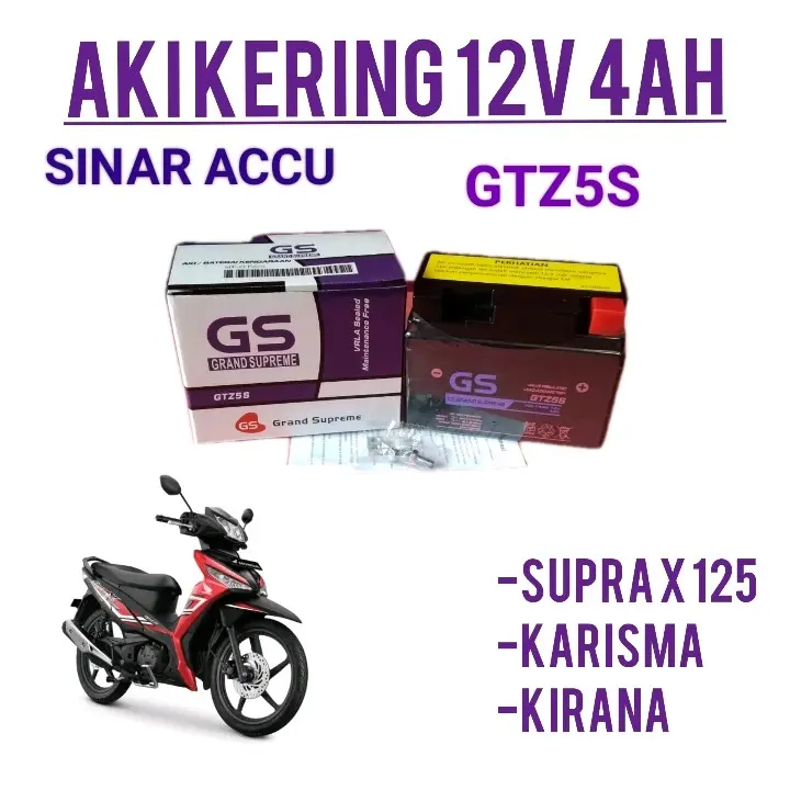 Aki motor Supra x 125 Kirana karisma aki kering, aki gs grand supreme gtz5s 12v 4ah Accessories
