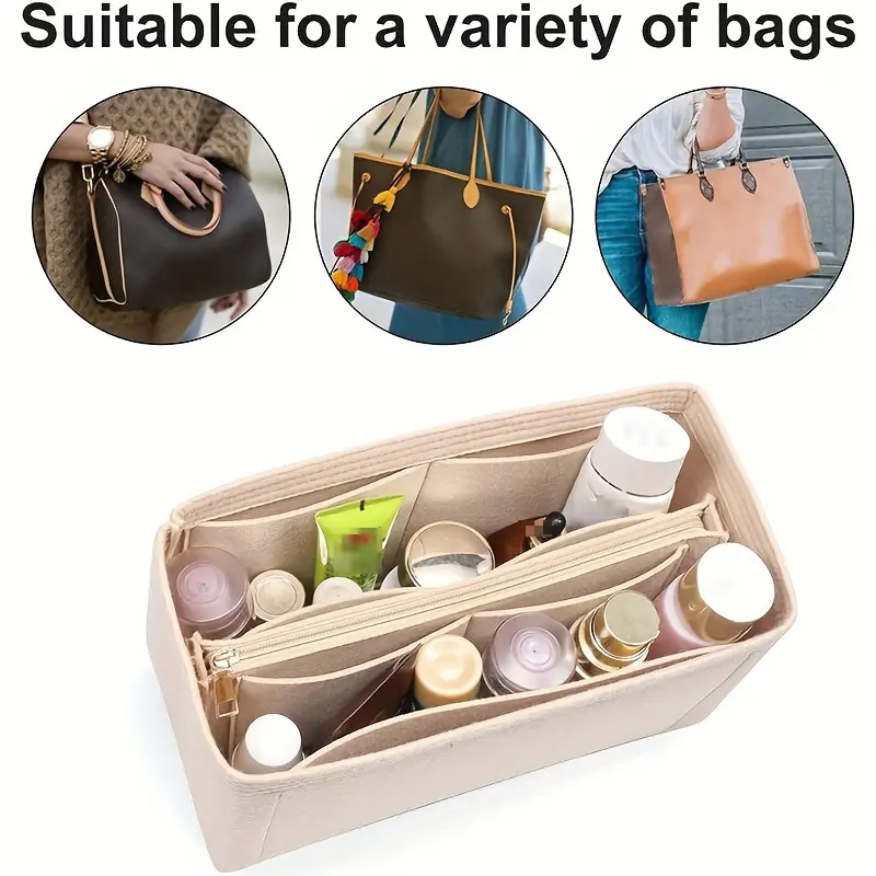 pouch toppers Chic Felt Handbag Organizer - Versatile, Non-Woven Storage Pouch with Base Shaping, Cream/Red/Black 1