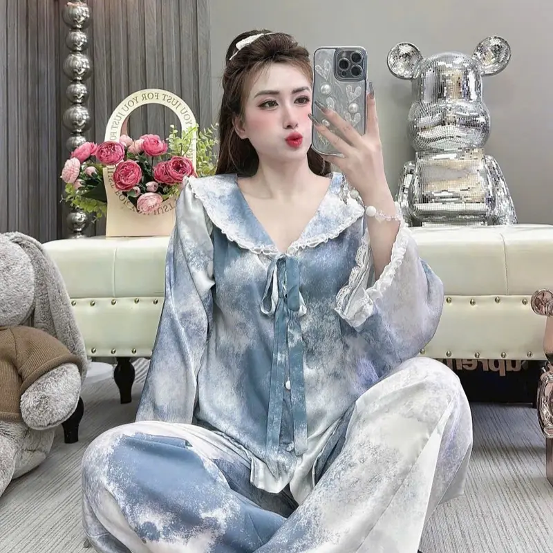 Đồ bộ tiểu thư loang 40 >65 kg latin tơ tằm 4