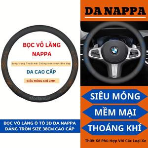 Bọc Vô Lăng Ô Tô 3D Da Nappa Dáng Tròn SIZE 38cm Cao Cấp Siêu Mỏng Thiết Kế Kiểu Dáng Lỗ Thoát Khí Chống Trơn Trượt