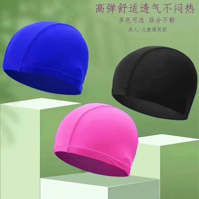 【bathing cap】High Elastic Breathability Solid Color Swimming Cloth Cap Not-Too-Tight Swimming Pool Hot Spring Beach Nylon Adult and Children Universal Swimming Cap