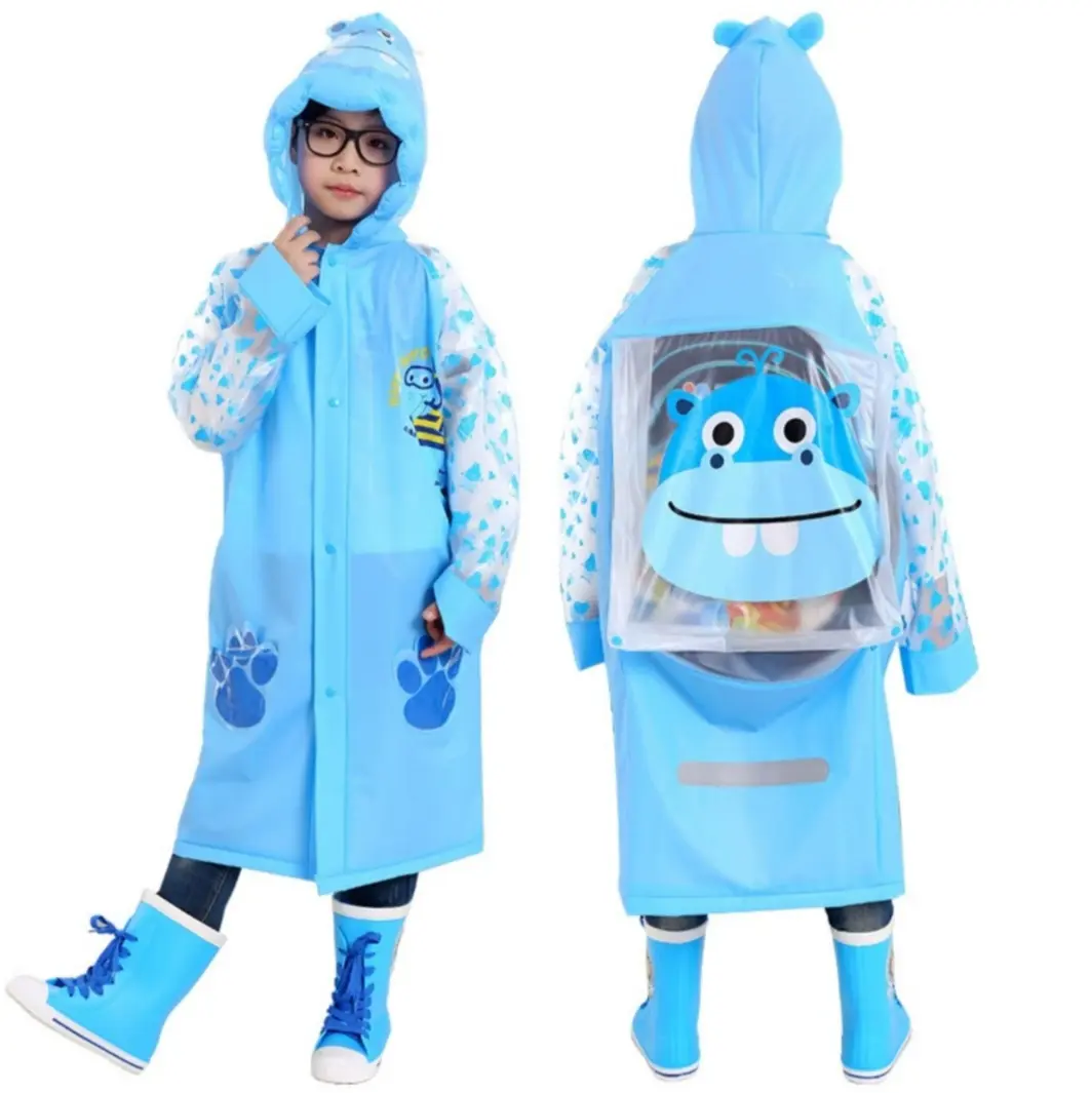 jas hujan terusan anak lucu dan imut dengan tas belakang/ada ransel dengan warna Biru Hijau pink orange Pvc