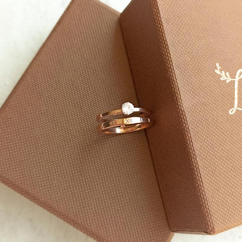 Laurence - Cincin Model Romawi Cincin Wanita Zyrconia Diamond Cincin Wanita Stainless 006 1