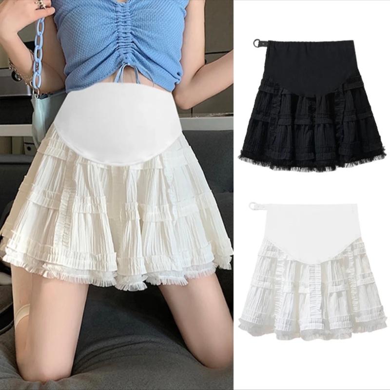 [Nhà Moom] Combo 2 Váy Bầu, Chân váy bầu xoè dáng ngắn phối ren tầng