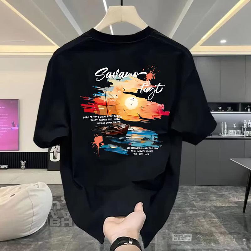 Product Introduction of Áo Thun Nam, In Hình Hoàng Hôn, Tay Ngắn, Dáng Rộng Vừa Vặn, Thoải Mái, Làm Bằng 100% Cotton 21