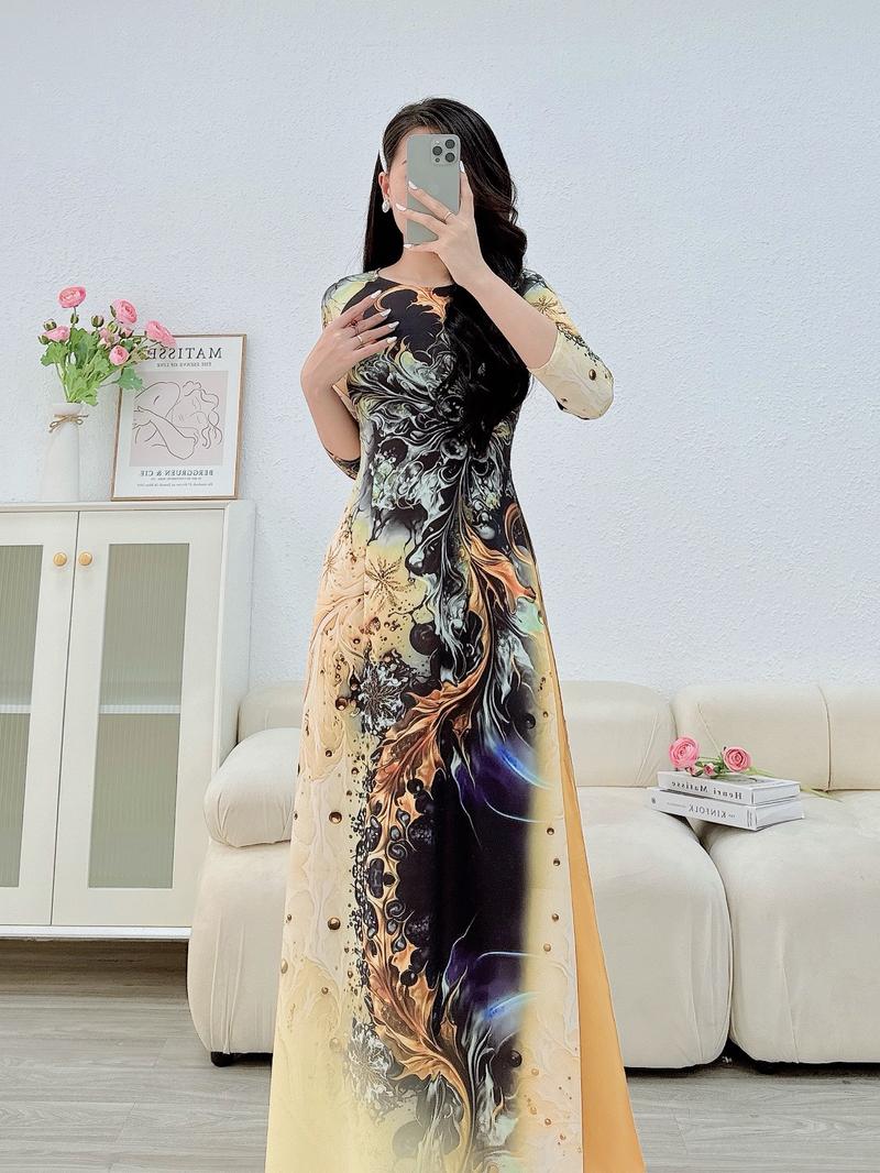 Product Introduction of Áo dài nữ thiết kế lụa nhật in 6D - MÃ N38 Women Dress 13