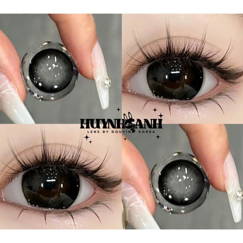 (LENS CÓ CẬN) Lens Mắt Kính Áp Tròng màu đen black dễ thương baby đủ kích thước giãn [Giá 1 Đôi + Kèm Khay Dụng Cụ]