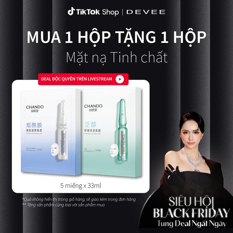 [Hương Giang x CHANDO Himalaya] Hộp Mặt Nạ Tinh chất CHANDO Himalaya 5 miếng x 33ml (Chọn một trong hai loại:  Hỗ trợ dưỡng sáng Niacinamide, Hỗ trợ da nhạy cảm Penthanol)