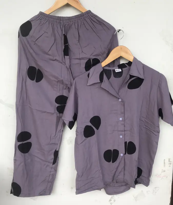 Piyama Bali Satu Set Dengan Celana panjang Motif Sibori Bahan Rayon Grade A Kualitas Super Harga Grosir Polka Dot Musim panas Katun Poliester Baju Tidur Wanita Nyaman Santai 4
