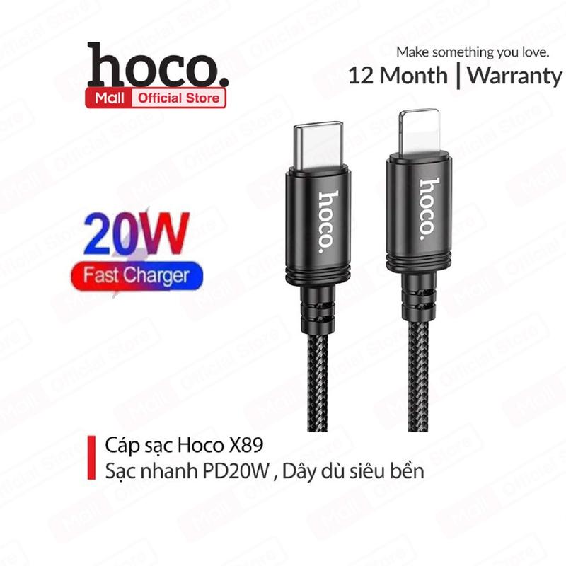  Dây sạc nhanh PD20W Hoco X89 Type-C dành cho điện thoại iPhone truyền dữ liệu dây dù siêu bền dài 1M 