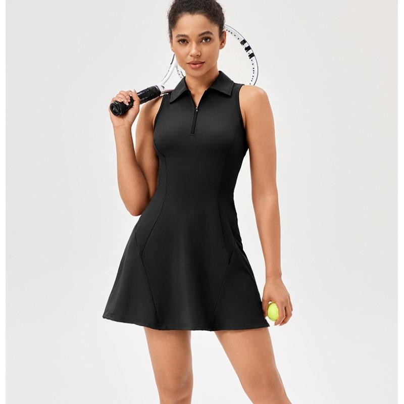 Product Introduction of Plus Size S-XXL Polo Tennis Dress With Zipper&Shorts Clashing Color Golf Badminton Dress Casual Quick-Dry Stretchy Workout Skirt 5