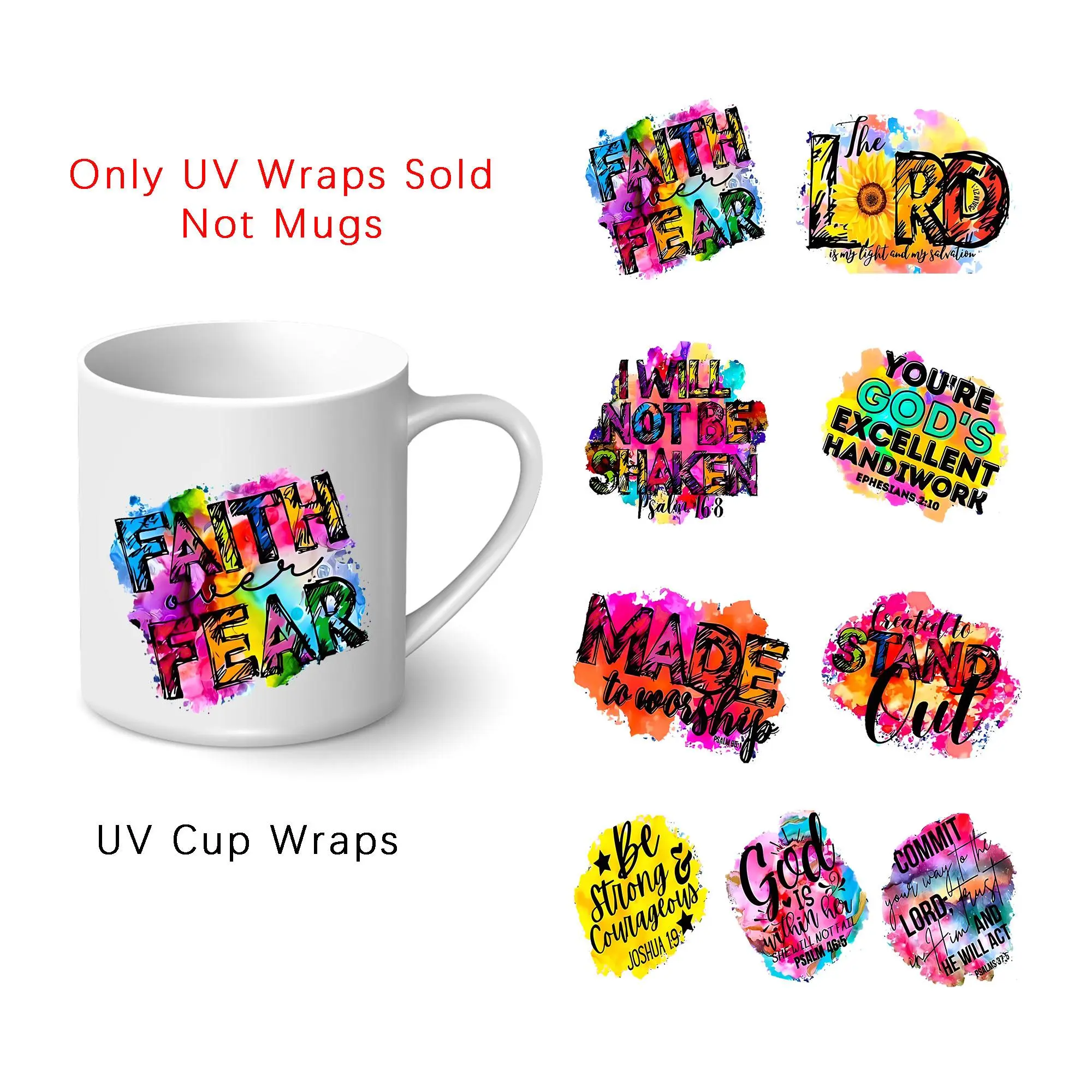 Letter Pattern UV Cup Wraps, 4 Counts/set Waterproof Self-adhesive Sticker, DIY Decal for Mug, Glass Cup, Water Bottle, Scrapbooking, Journal Making, Gift Wrapping