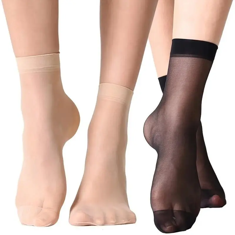 Tất Lụa Nữ, Hàng Mới Về, 5 / 1 Đôi, Màu Da Đen Và Trong Suốt, Mỏng Và Thoải Mái, Được Làm Bằng Nylon, Thích Hợp Cho Mùa Hè, Tất Ngắn Đến Mắt Cá Chân, Thời Trang, Dành Cho Nữ 3