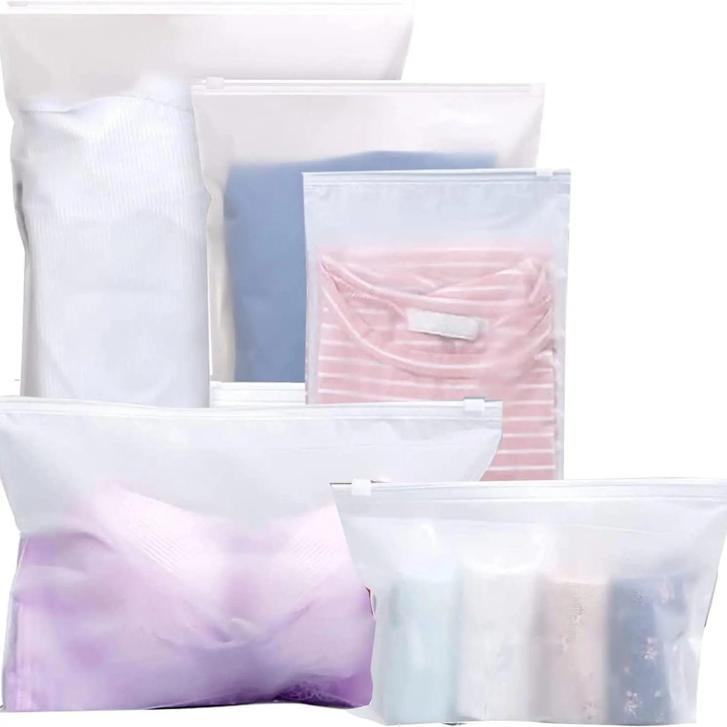 Reusable Bag with Zipper, 20pcs/set Frosted Waterproof Clothes Storage Bag, Home Essentials Waterproof Traveling Luggage Organizer Pouch for Clothes Garment School Trip