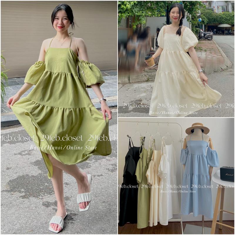 Váy hai dây babydoll đũi xốp 2 lớp mặc 4 kiểu - V24