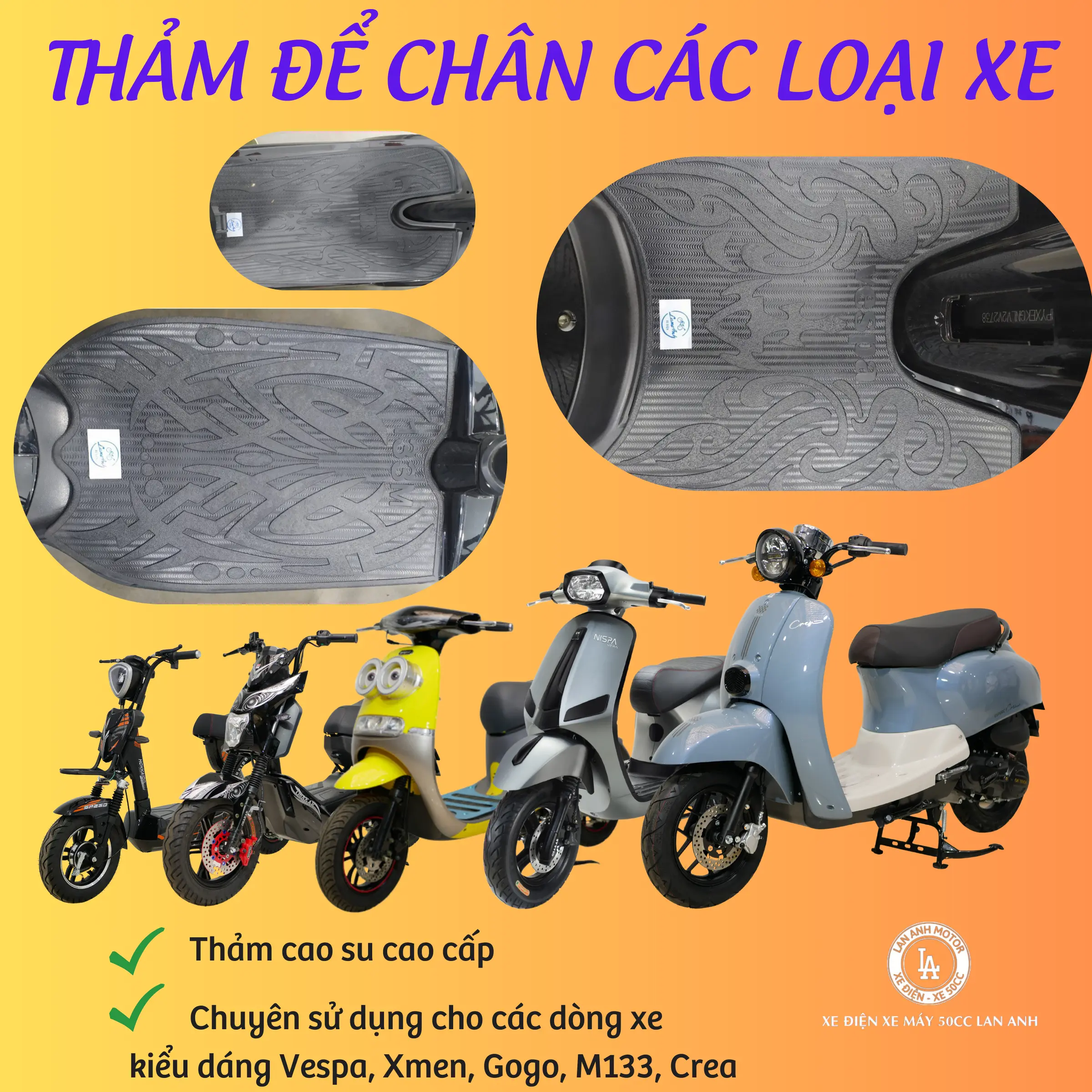 THẢM LÓT SÀN ĐỂ CHÂN CAO CẤP CHUYÊN SỬ DỤNG CHO CÁC DÒNG XE ĐẠP ĐIỆN, XE MÁY ĐIỆN, XE MÁY Cao Su