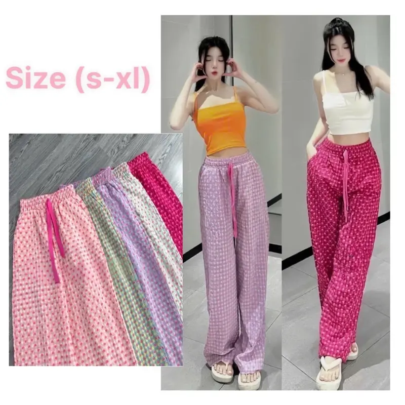 Quần trái tim vải đũi dáng suông ống rộng mềm mát có size cho nữ